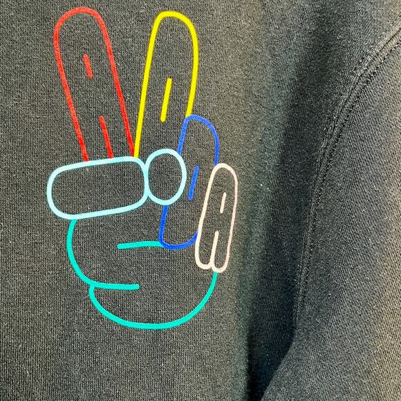 Adidas OG Peace Sign Hoodie Men's Small Black Drawstring Pocket Preowned Blend - Picture 3 of 6